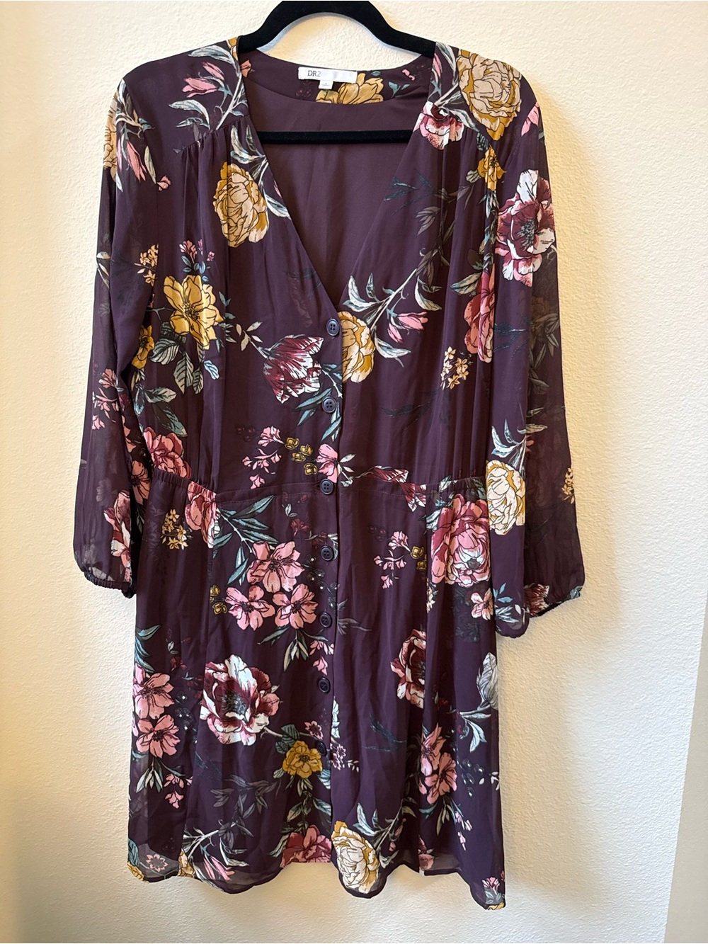 DR2 Plum Floral Long Sleeve V-Neck Mini Dress